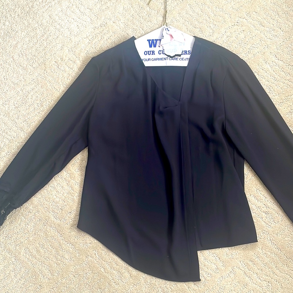 Symmetrical placket long sleeve blouse with lace detail